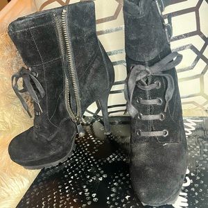 Sam Edelman Black Suede Platform side Zip Tie Up Platform Boot